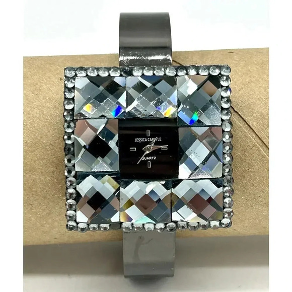Jessica Carlyle Wrist Watch Square Black Faux Diamonds 6482 - Picture 2 of 9